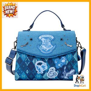 Denim Crossbody Bag Geometric Pattern Adjustable Strap Fringe Tassels